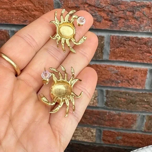 Anthropologie Gold Crab Stainless Steel Waterproof Earrings - Picture 8 of 8